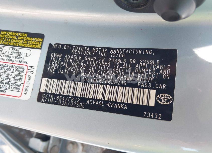Photo 9 of 2007 Toyota Camry LE (VIN 4T1BE46K67U636219)