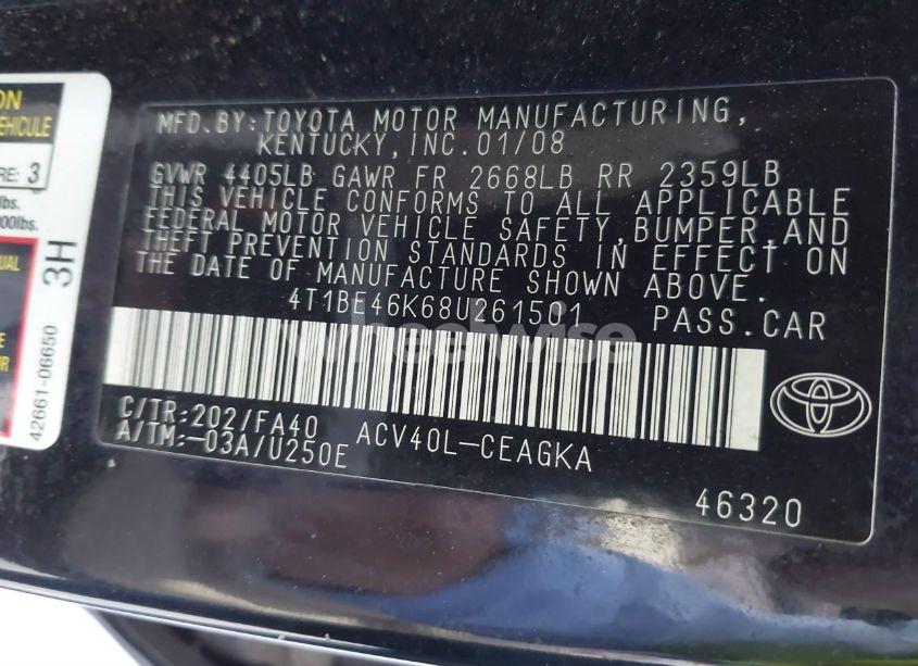 Photo 9 of 2008 Toyota Camry XLE (VIN 4T1BE46K68U261501)
