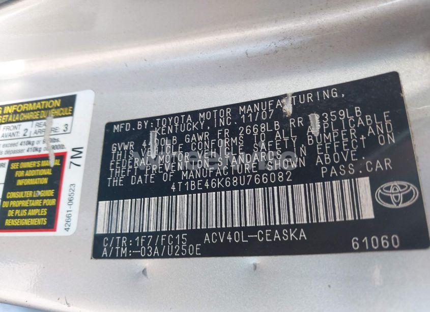 Photo 9 of 2008 Toyota Camry SE (VIN 4T1BE46K68U766082)