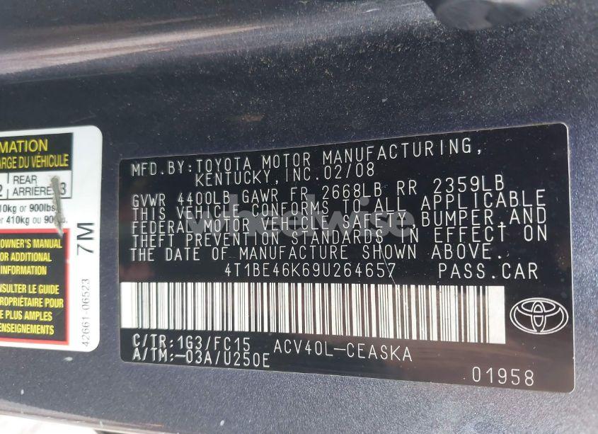 Photo 9 of 2009 Toyota Camry SE (VIN 4T1BE46K69U264657)