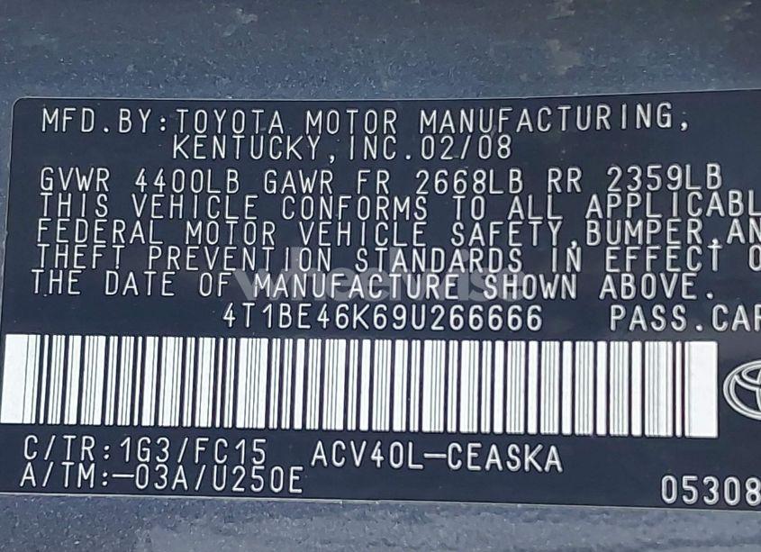 Photo 9 of 2009 Toyota Camry SE (VIN 4T1BE46K69U266666)