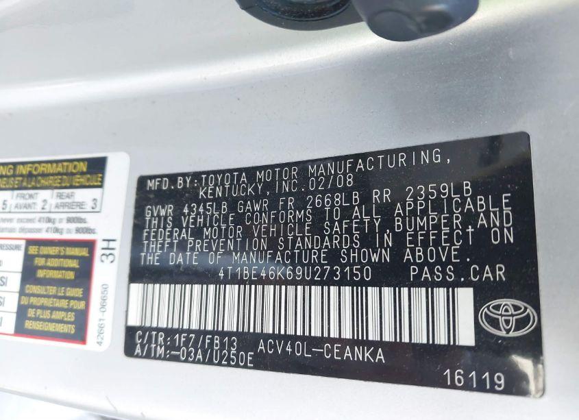 Photo 9 of 2009 Toyota Camry LE (VIN 4T1BE46K69U273150)