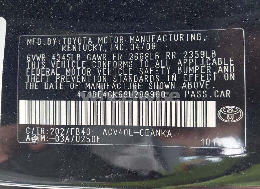 Photo 9 of 2009 Toyota Camry LE (VIN 4T1BE46K69U299960)