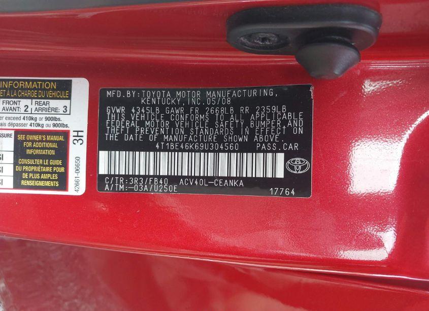 Photo 9 of 2009 Toyota Camry LE (VIN 4T1BE46K69U304560)