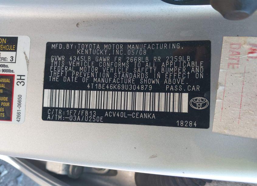 Photo 9 of 2009 Toyota Camry LE (VIN 4T1BE46K69U304879)