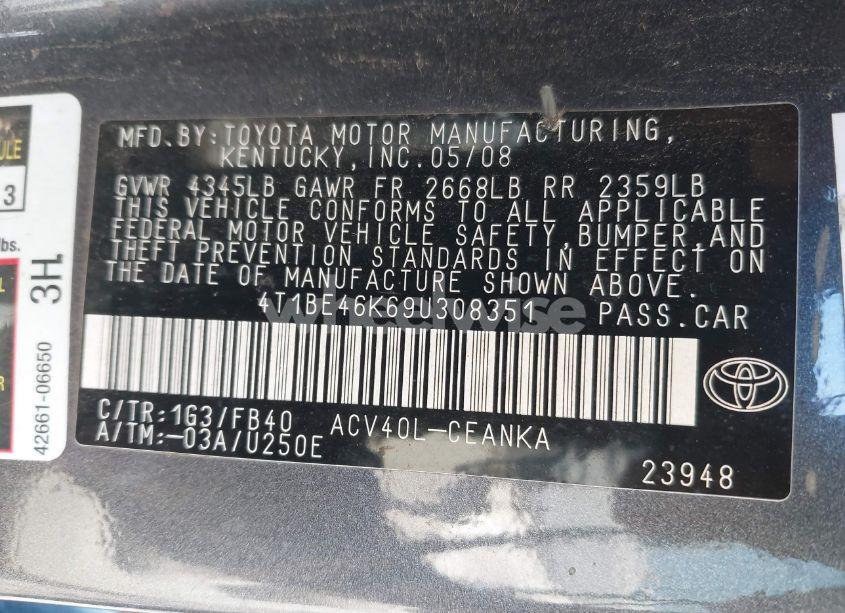 Photo 9 of 2009 Toyota Camry LE (VIN 4T1BE46K69U308351)