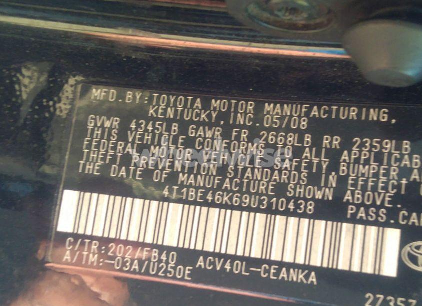 Photo 9 of 2009 Toyota Camry LE (VIN 4T1BE46K69U310438)