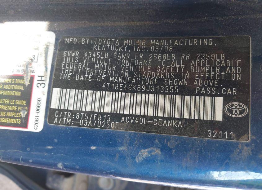 Photo 9 of 2009 Toyota Camry LE (VIN 4T1BE46K69U313355)