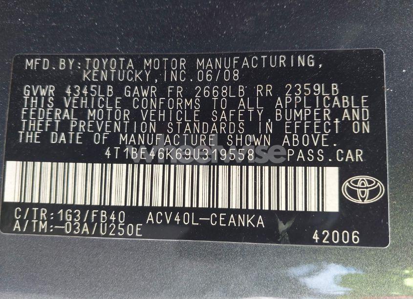 Photo 9 of 2009 Toyota Camry LE (VIN 4T1BE46K69U319558)
