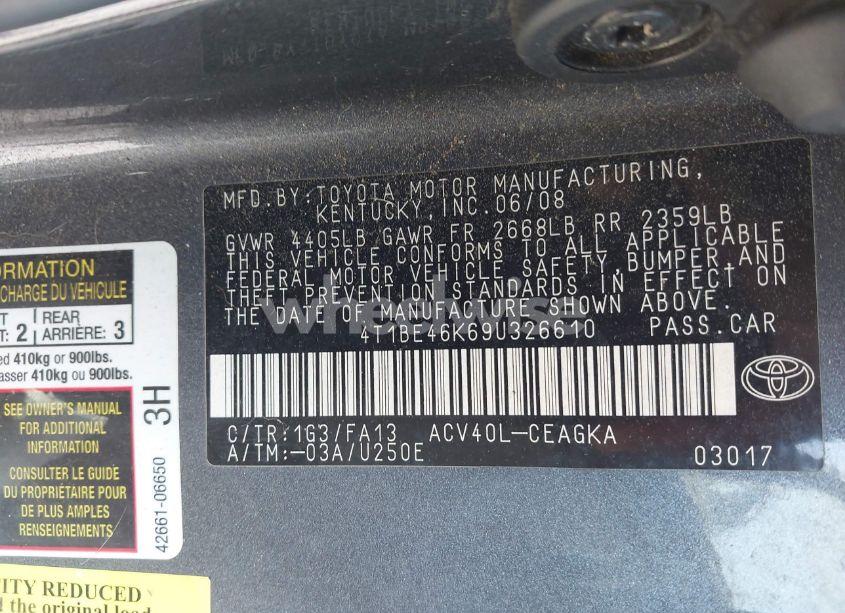 Photo 9 of 2009 Toyota Camry XLE (VIN 4T1BE46K69U326610)