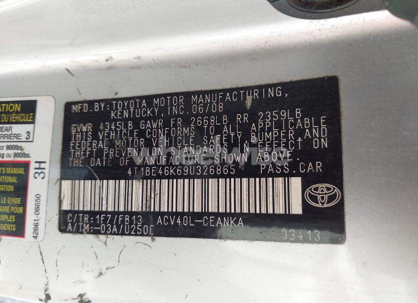 Photo 9 of 2009 Toyota Camry LE (VIN 4T1BE46K69U326865)