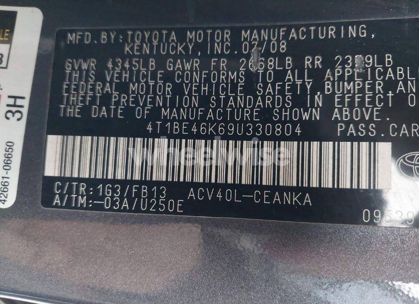 Photo 9 of 2009 Toyota Camry LE (VIN 4T1BE46K69U330804)