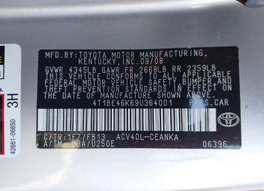 Photo 9 of 2009 Toyota Camry LE (VIN 4T1BE46K69U364001)