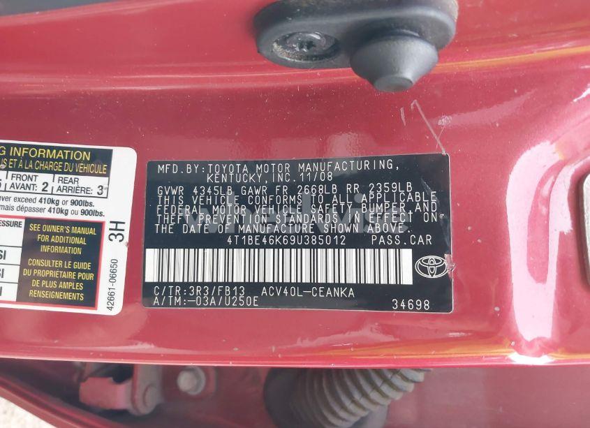 Photo 9 of 2009 Toyota Camry LE (VIN 4T1BE46K69U385012)