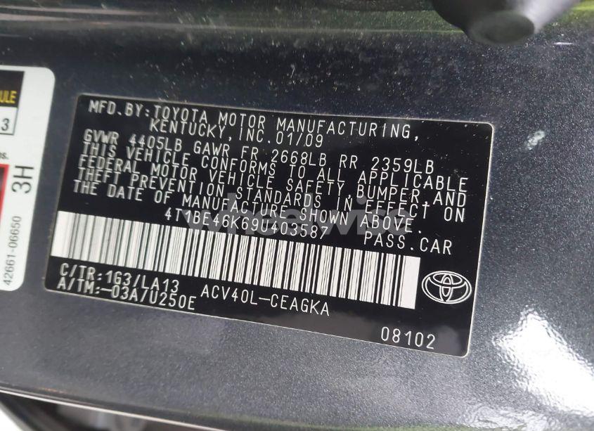 Photo 9 of 2009 Toyota Camry XLE (VIN 4T1BE46K69U403587)