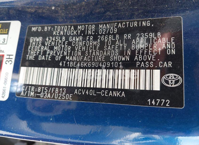 Photo 9 of 2009 Toyota Camry LE (VIN 4T1BE46K69U409101)
