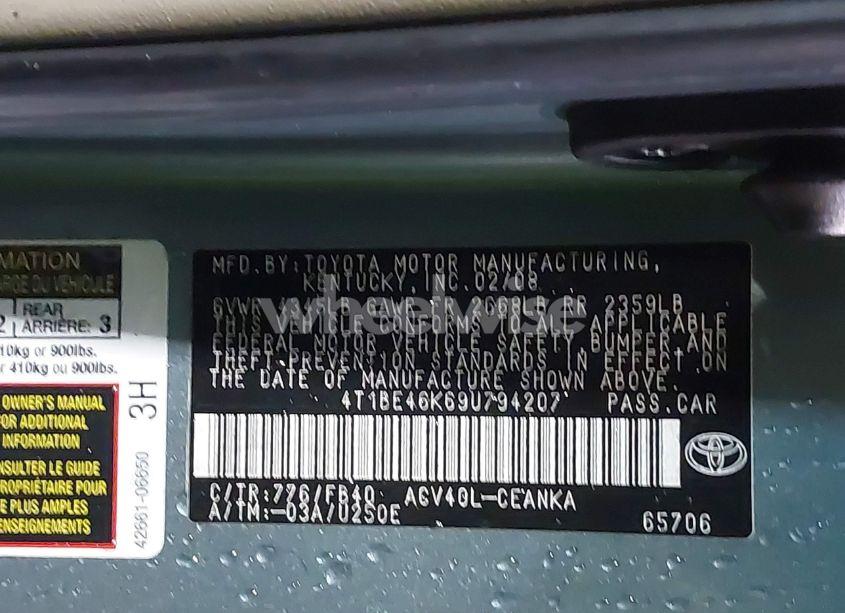 Photo 9 of 2009 Toyota Camry LE (VIN 4T1BE46K69U794207)