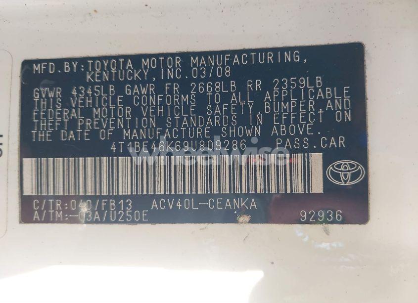 Photo 9 of 2009 Toyota Camry LE (VIN 4T1BE46K69U809286)