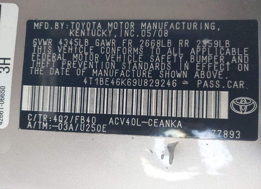 Photo 9 of 2009 Toyota Camry (VIN 4T1BE46K69U829246)