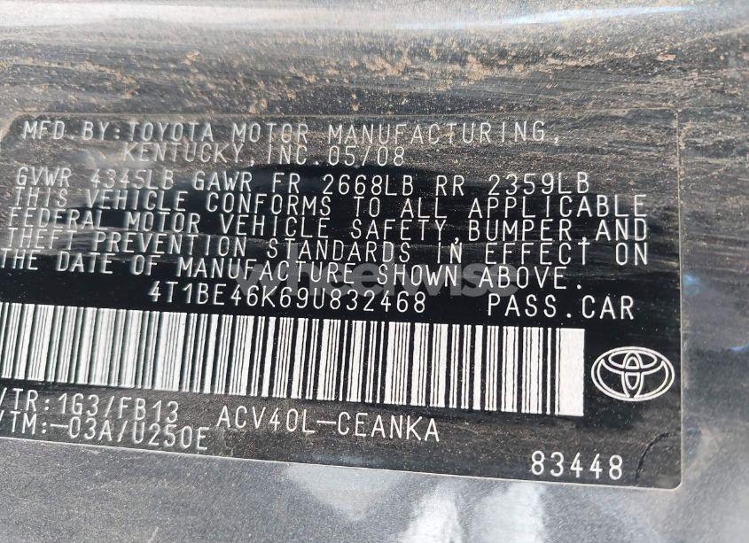 Photo 9 of 2009 Toyota Camry LE (VIN 4T1BE46K69U832468)