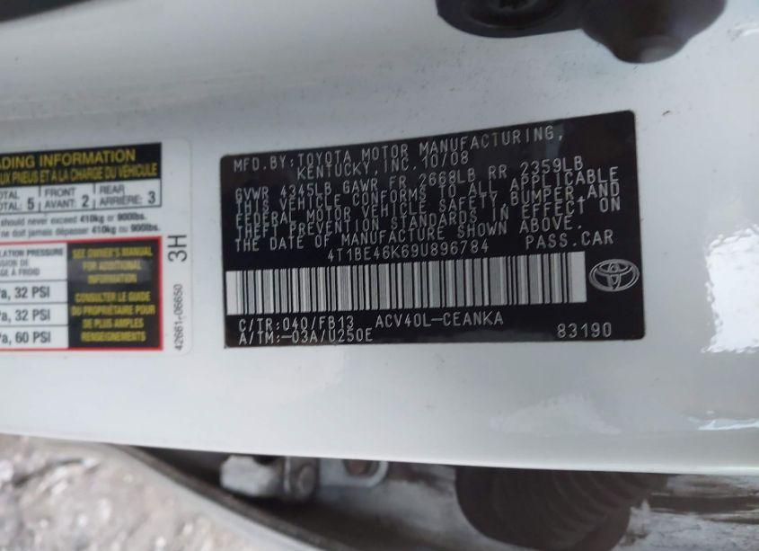 Photo 9 of 2009 Toyota Camry LE (VIN 4T1BE46K69U896784)