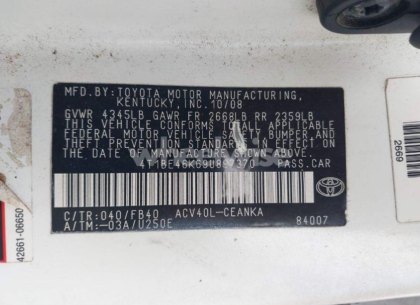 Photo 9 of 2009 Toyota Camry LE (VIN 4T1BE46K69U897370)