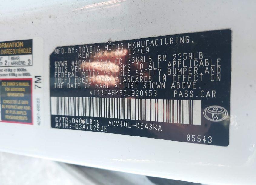 Photo 9 of 2009 Toyota Camry SE (VIN 4T1BE46K69U920453)