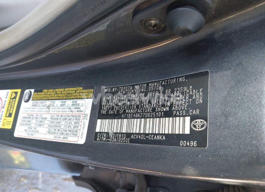 Photo 9 of 2007 Toyota Camry LE (VIN 4T1BE46K77U025101)