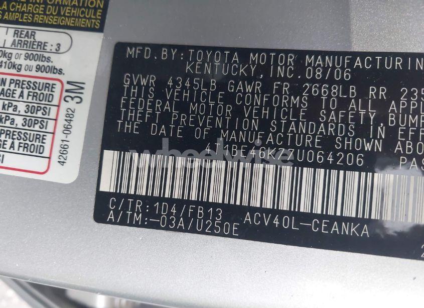 Photo 9 of 2007 Toyota Camry LE (VIN 4T1BE46K77U064206)