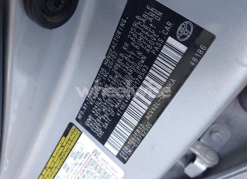 Photo 8 of 2007 Toyota Camry LE (VIN 4T1BE46K77U178593)