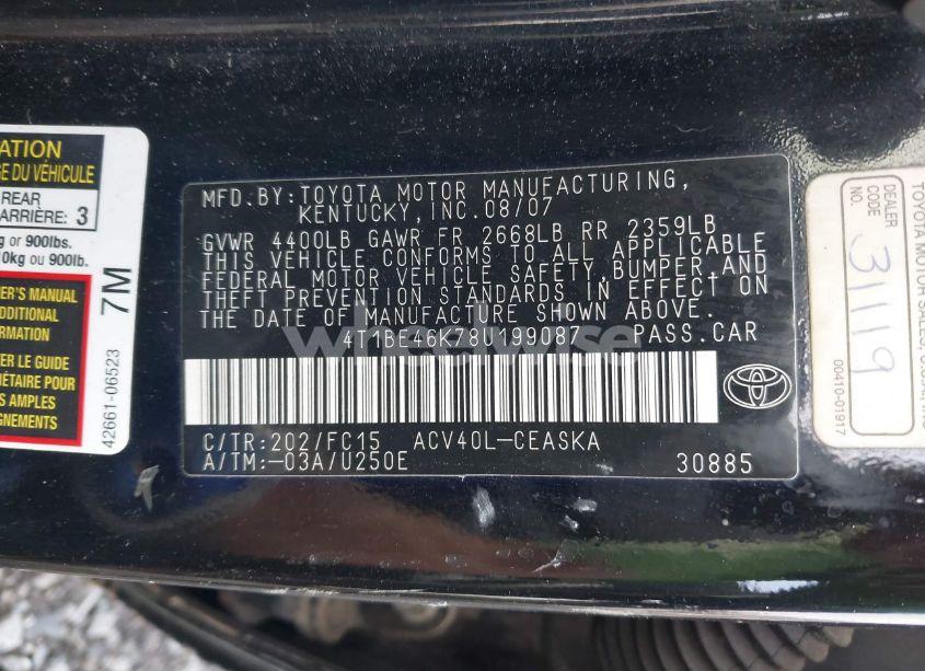Photo 9 of 2008 Toyota Camry SE (VIN 4T1BE46K78U199087)