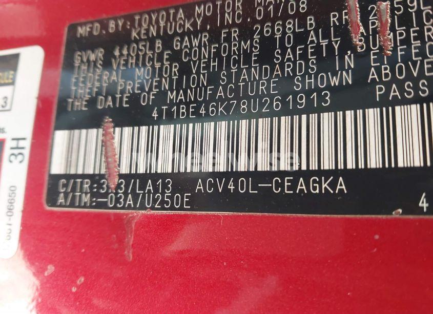 Photo 9 of 2008 Toyota Camry XLE (VIN 4T1BE46K78U261913)