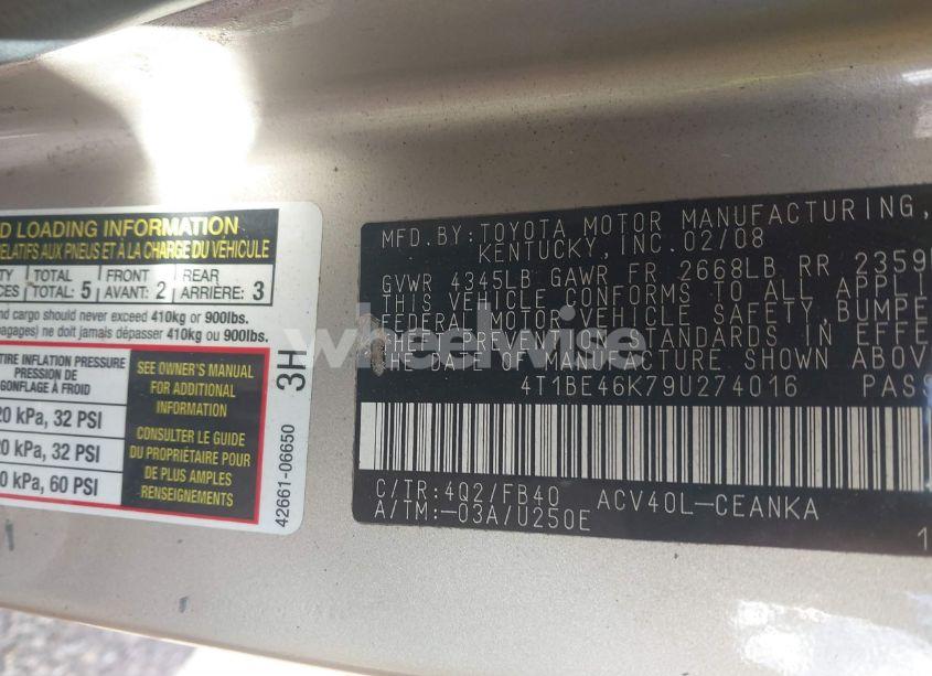 Photo 9 of 2009 Toyota Camry LE (VIN 4T1BE46K79U274016)