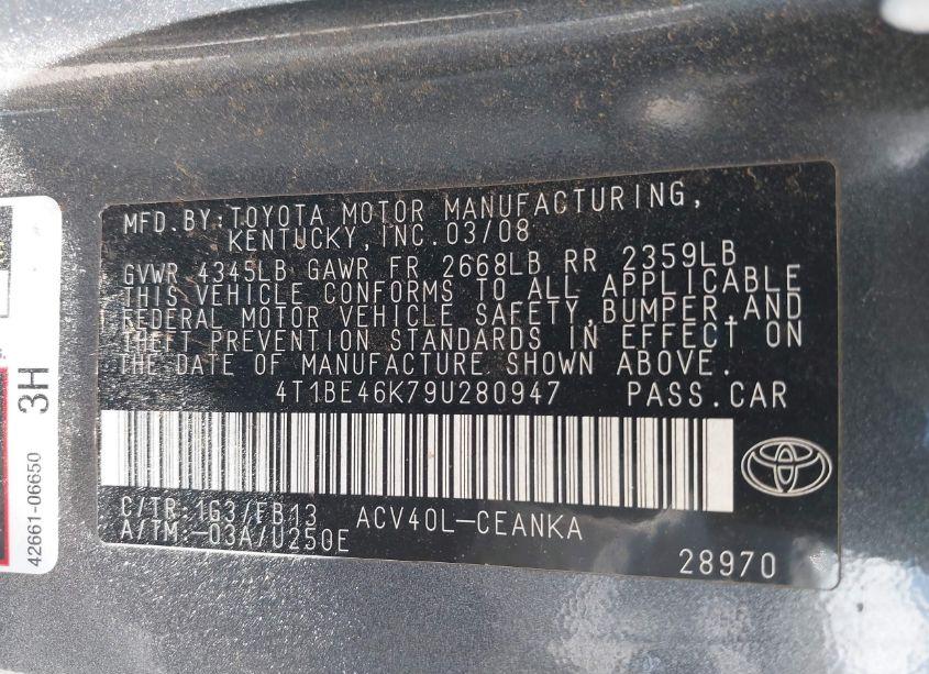 Photo 9 of 2009 Toyota Camry LE (VIN 4T1BE46K79U280947)