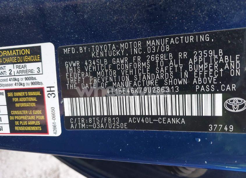 Photo 9 of 2009 Toyota Camry LE (VIN 4T1BE46K79U286313)