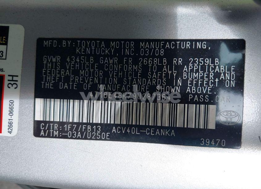 Photo 9 of 2009 Toyota Camry LE (VIN 4T1BE46K79U287364)