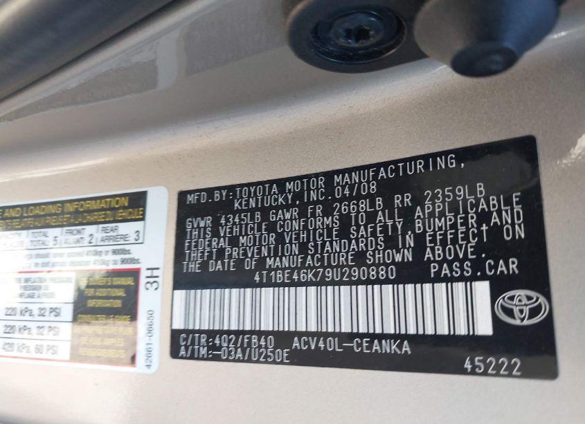 Photo 9 of 2009 Toyota Camry LE (VIN 4T1BE46K79U290880)