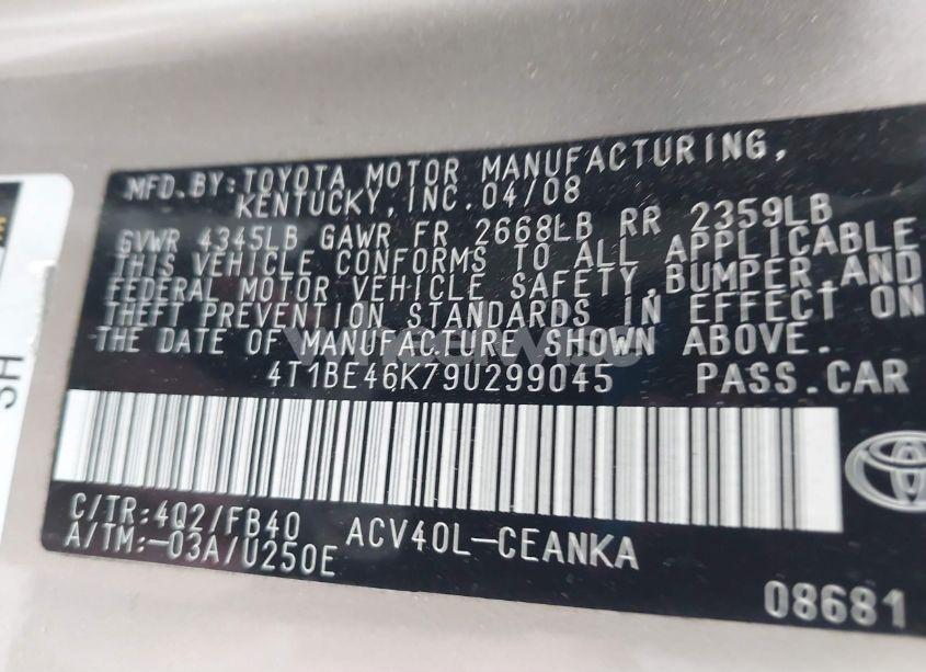 Photo 9 of 2009 Toyota Camry LE (VIN 4T1BE46K79U299045)