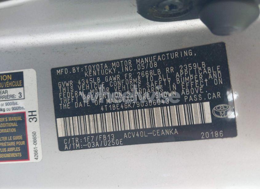 Photo 9 of 2009 Toyota Camry LE (VIN 4T1BE46K79U306043)
