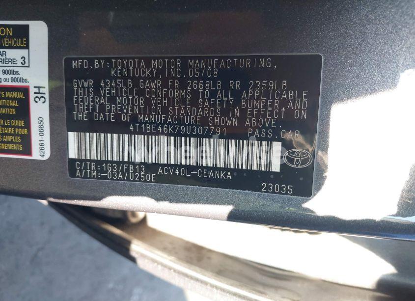 Photo 9 of 2009 Toyota Camry LE (VIN 4T1BE46K79U307791)