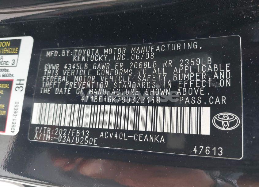 Photo 9 of 2009 Toyota Camry LE (VIN 4T1BE46K79U323148)