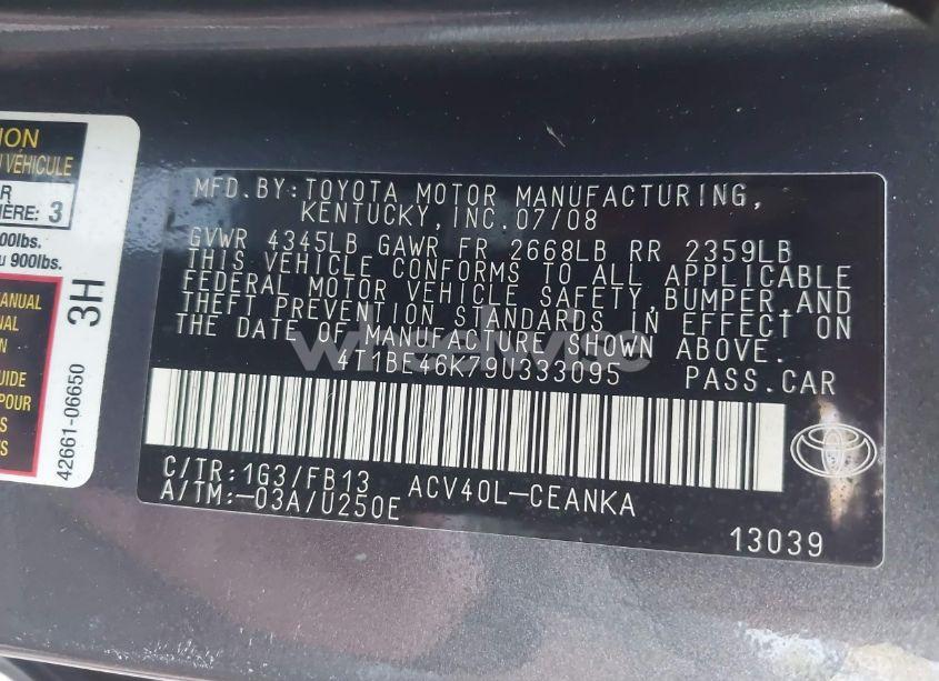 Photo 9 of 2009 Toyota Camry LE (VIN 4T1BE46K79U333095)