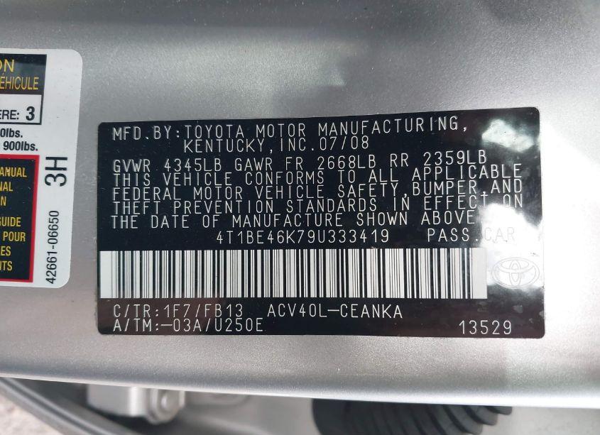 Photo 9 of 2009 Toyota Camry LE (VIN 4T1BE46K79U333419)
