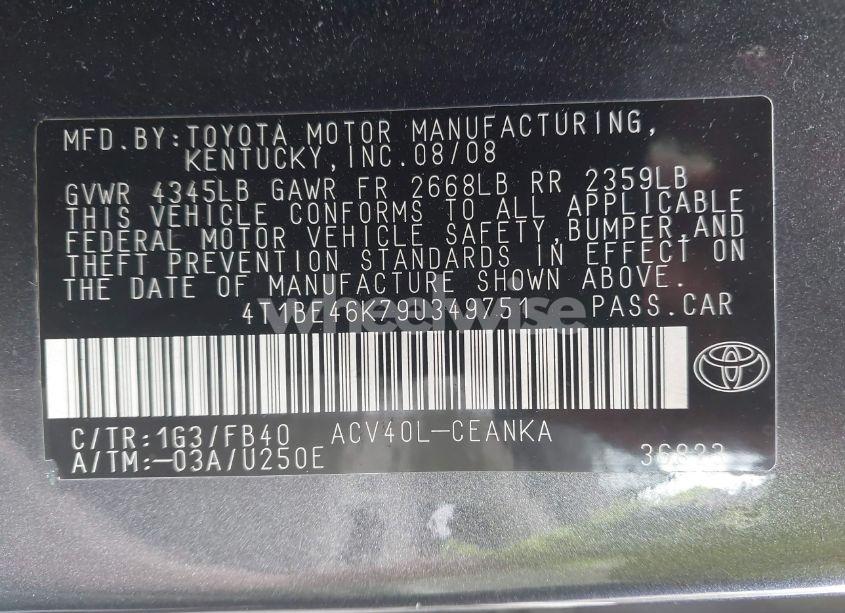 Photo 9 of 2009 Toyota Camry LE (VIN 4T1BE46K79U349751)