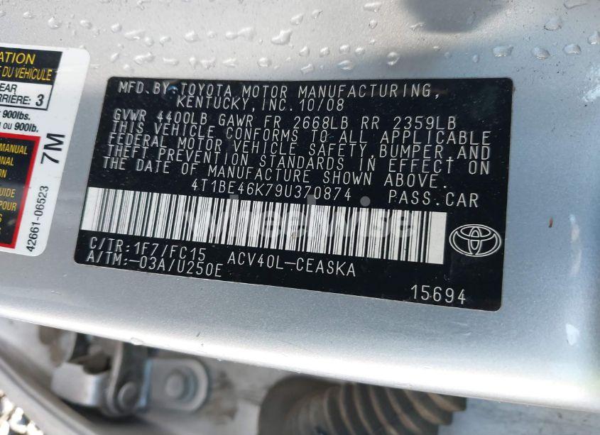Photo 9 of 2009 Toyota Camry SE (VIN 4T1BE46K79U370874)
