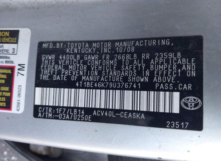 Photo 9 of 2009 Toyota Camry SE (VIN 4T1BE46K79U376741)