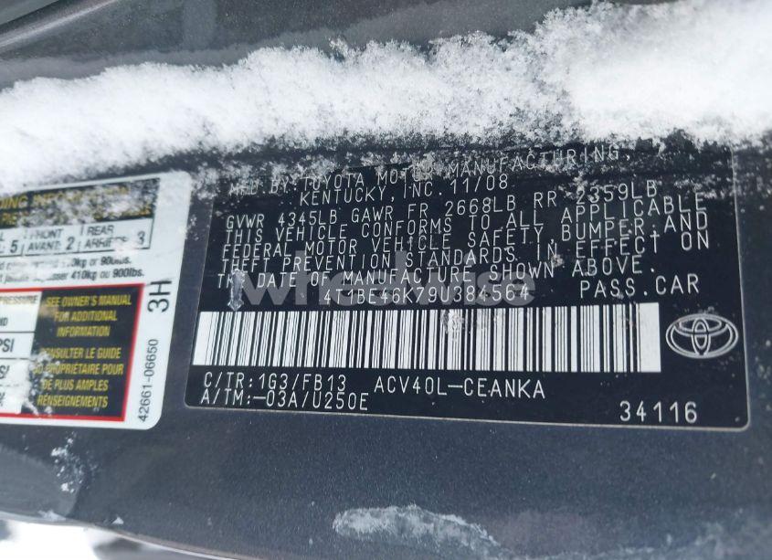 Photo 9 of 2009 Toyota Camry LE (VIN 4T1BE46K79U384564)