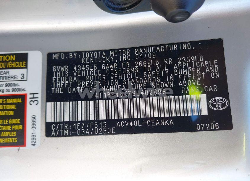 Photo 9 of 2009 Toyota Camry LE (VIN 4T1BE46K79U402898)