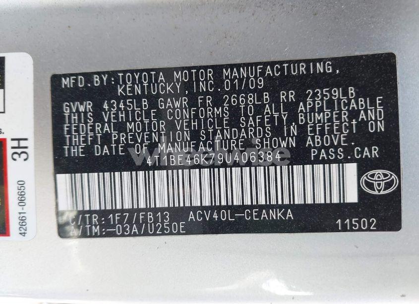 Photo 9 of 2009 Toyota Camry LE (VIN 4T1BE46K79U406384)