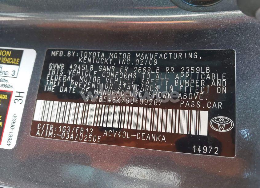 Photo 9 of 2009 Toyota Camry LE (VIN 4T1BE46K79U409267)